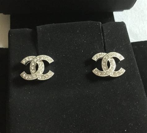 silver chanel studs|authentic Chanel earrings.